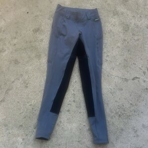 Kerrits Pull on Equestrian Riding Tights Grey/Black Silcone Kids Size S